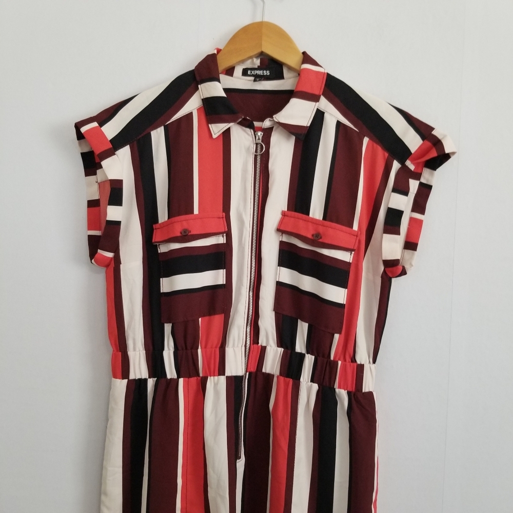 Express Striped Red Black Dress Size Medium - Picture 2 of 7